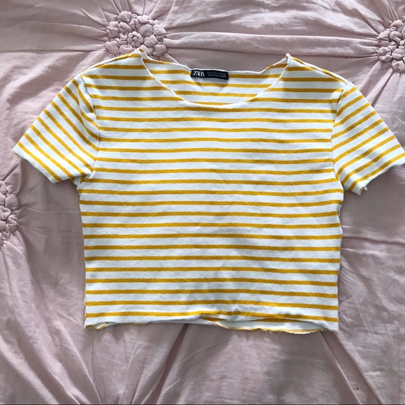 Zara Tops - Zara Yellow Striped Crop Top